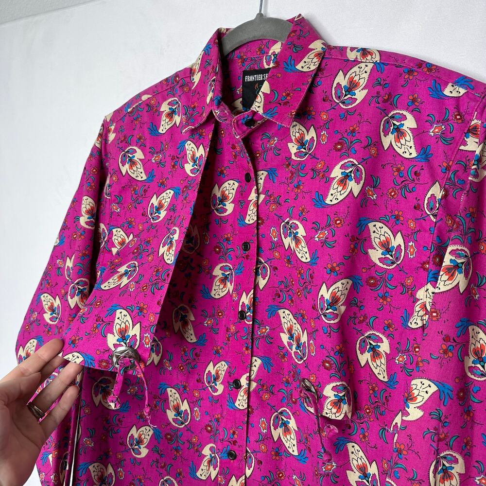 VTG Wrangler Frontier Series Women's Button Down Shirt Floral Western Pink Small - Picture 3 of 9